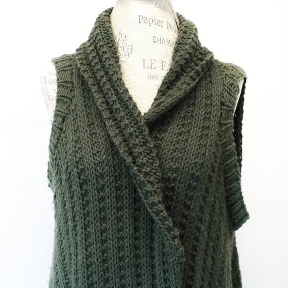 Crochet Knit Vest Sweater Cardigan Open Front Green One Size Cozy Grandmacore - Picture 3 of 8